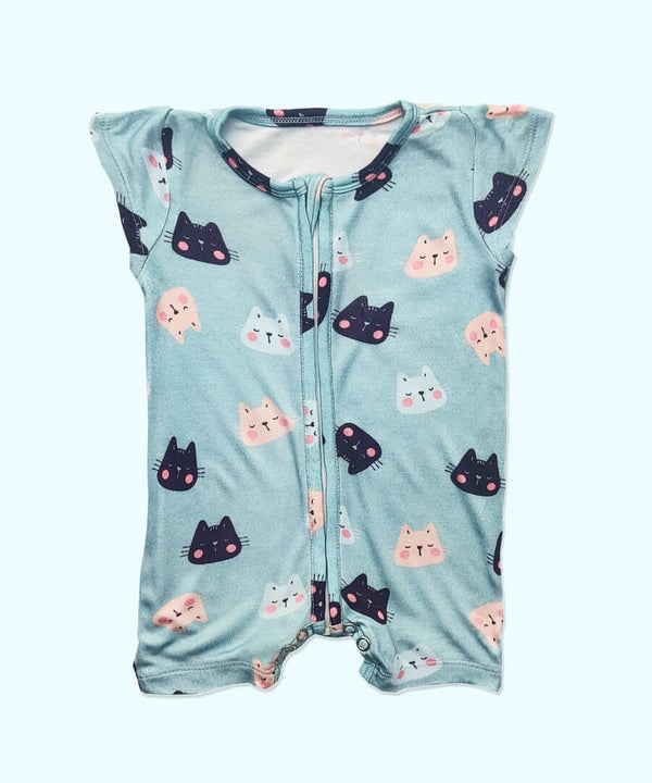 Bamboo Rompers - Half Sleeves - Meow Mix